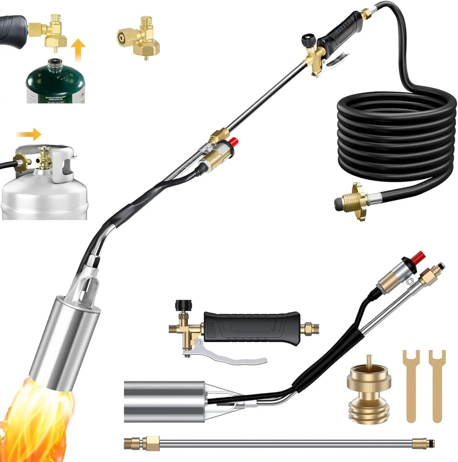 Propane Torch Weed Burner Flamethrower, 1,800,000 BTU High-Output with 37.5 inch Arm, 10FT Hose; Self-Igniter for Weeding