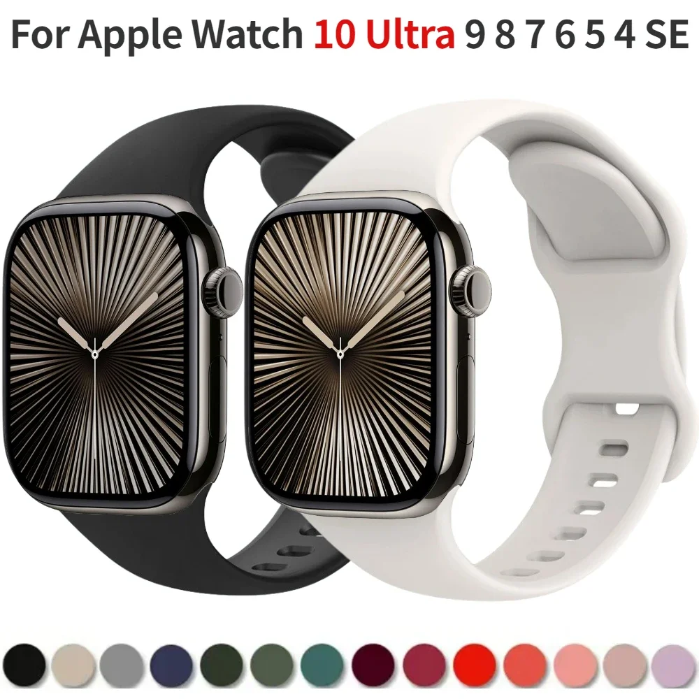 Silicone Strap for Apple Watch Band 45mm 41mm 44mm 40mm 49mm Series 10 46mm 42mm Bracelet for iWatch Ultra 9 8 7 6 5 4 SE2 Strap