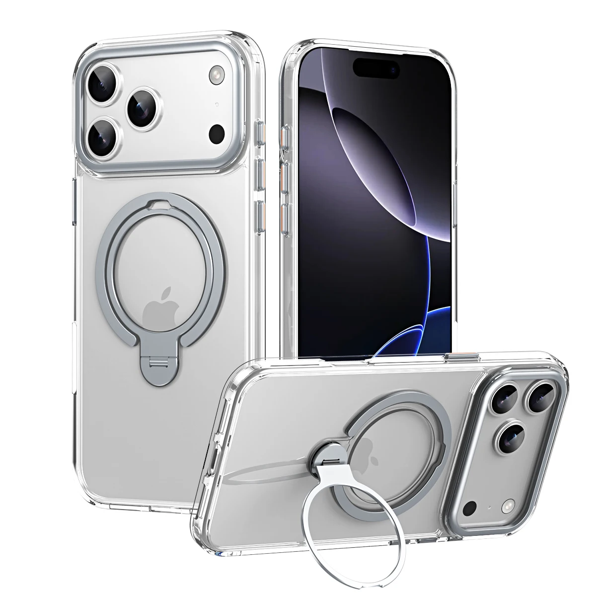 Double Magnetic Ring Bracket Case For iPhone 17 Pro Max Air 16e 16 15 14 Plus 13 Matte Cover 360 Rotation Stand For Magsafe
