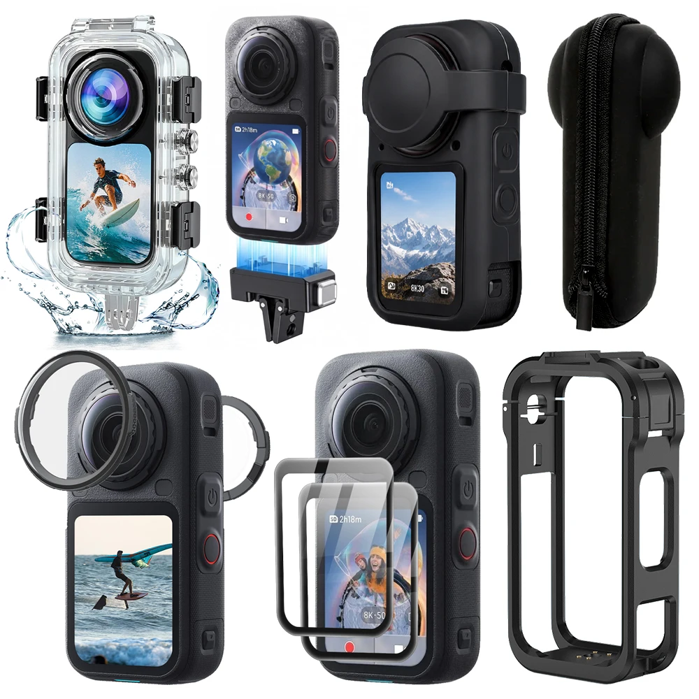 Camera Accessories Kit for Insta360 X6, Protective Cases, Lens Guards, Screen Protectors, Frames, Storage Bag and Mount Adapters