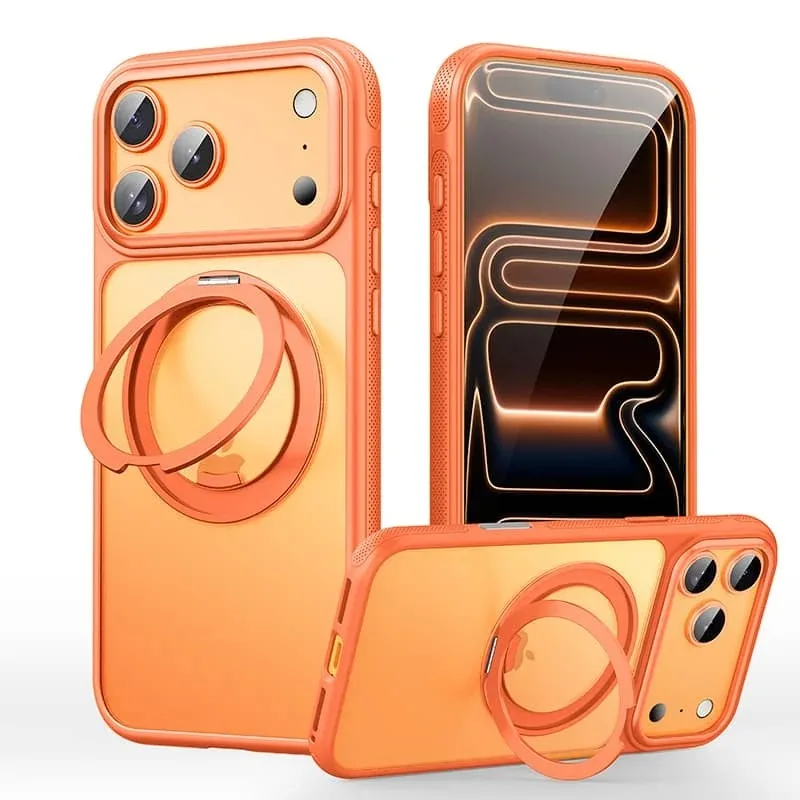 Colorful Transparent Magnetic Phone Case for iPhone 18 17 16 15 Pro Max Air 16E 17E for Magsafe with 360° Rotating Stand Cover