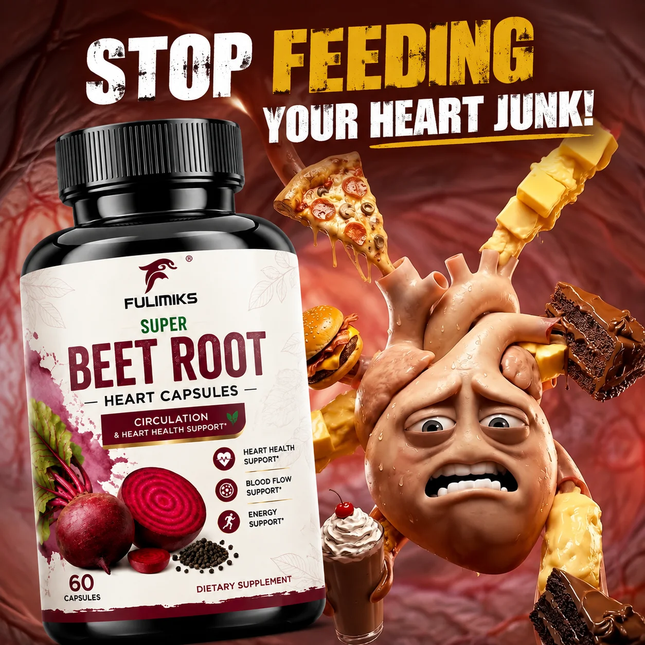 Super Beet Root Capsules 1500mg, with Grape Seed & Black Pepper Extract, Support Heart Health, Blood Flow, Circulation Care