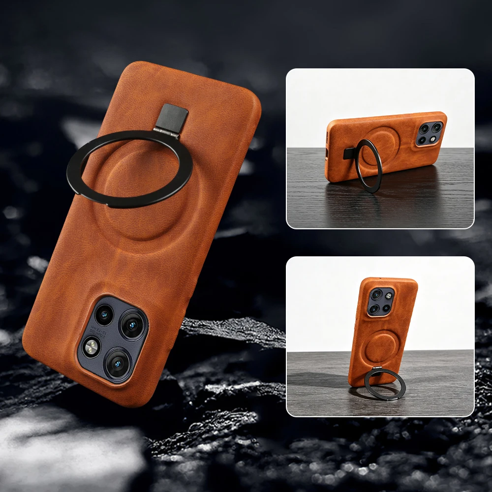 For Magsafe Bracket Ring Leather Case For Motorola Moto Edge 50 Neo X50 Ultra Pro Fusion Edge50 S50 Neo Phone Case Back Cover