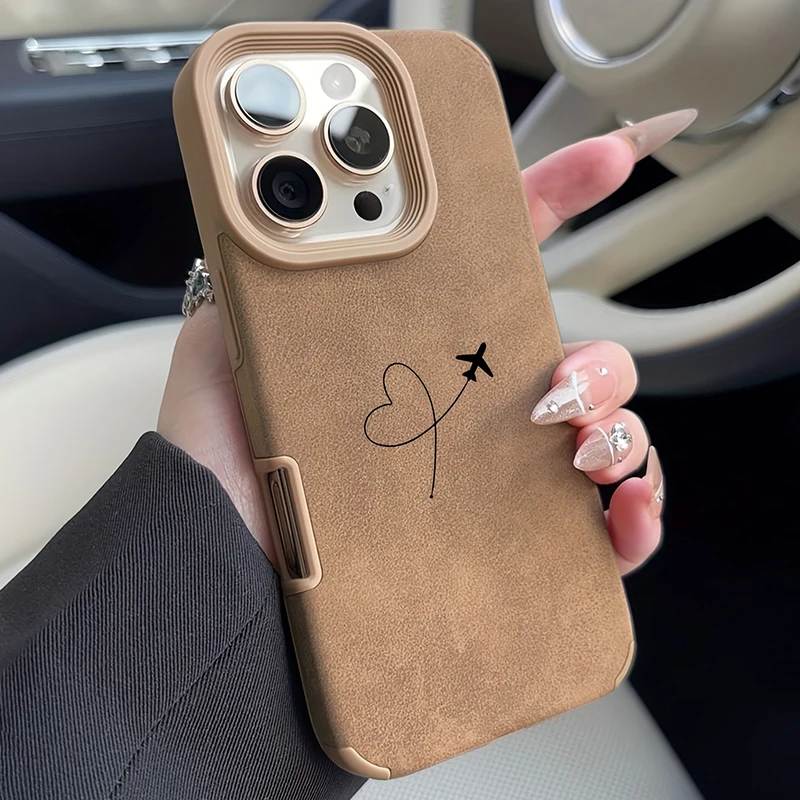 Airplane Route Love Heart Design Faux Leather Phone Case For iPhone 18 17 16 15 14 13 12 11 Pro Max XS X XR 16 Plus 17 Air Cover