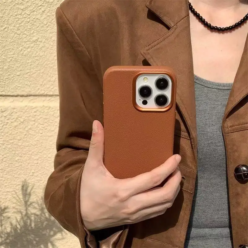 For Magsafe Lychee Texture PU Leather Case For iPhone 17 15 14 16 Pro Max 13 Magnetic Wireless Charging Back Cover Phone Case
