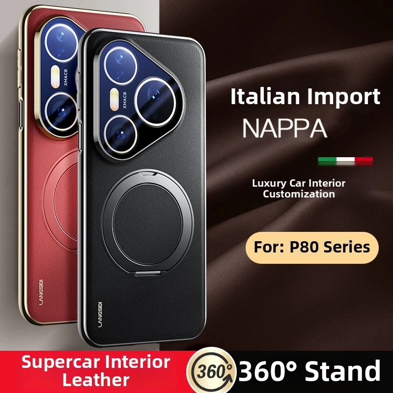 Magnetic Leather Case for Huawei Pura 80 70 Pro Pro+ Ultra 360 Rotating Stand Shockproof for MagSafe Cover with Glass Lens Film