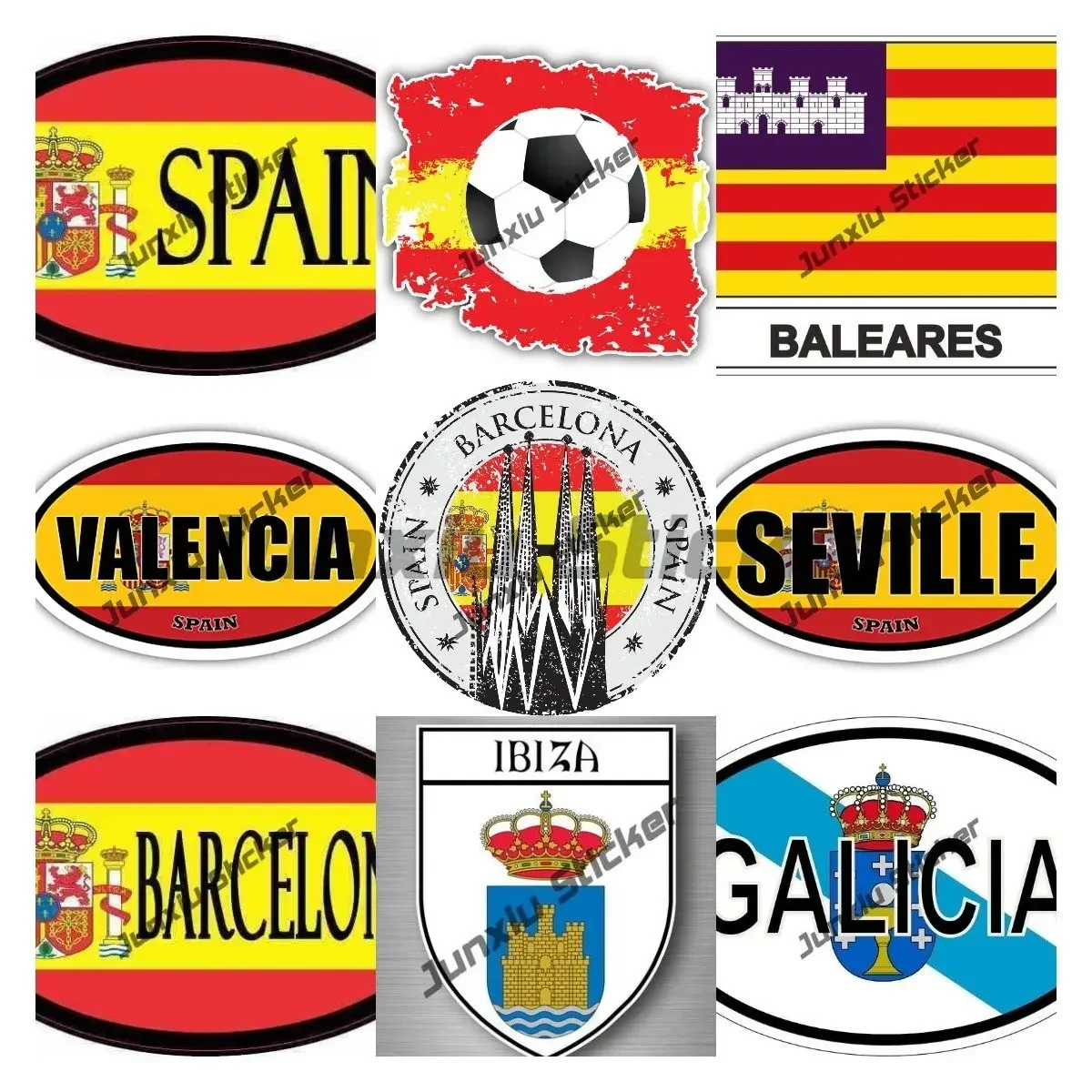 Spain Stickers Espana Seville Ibiza Madrid Barcelona City Shield Travel Stamp Waterproof Stickers Car Decoration Reflective PVC