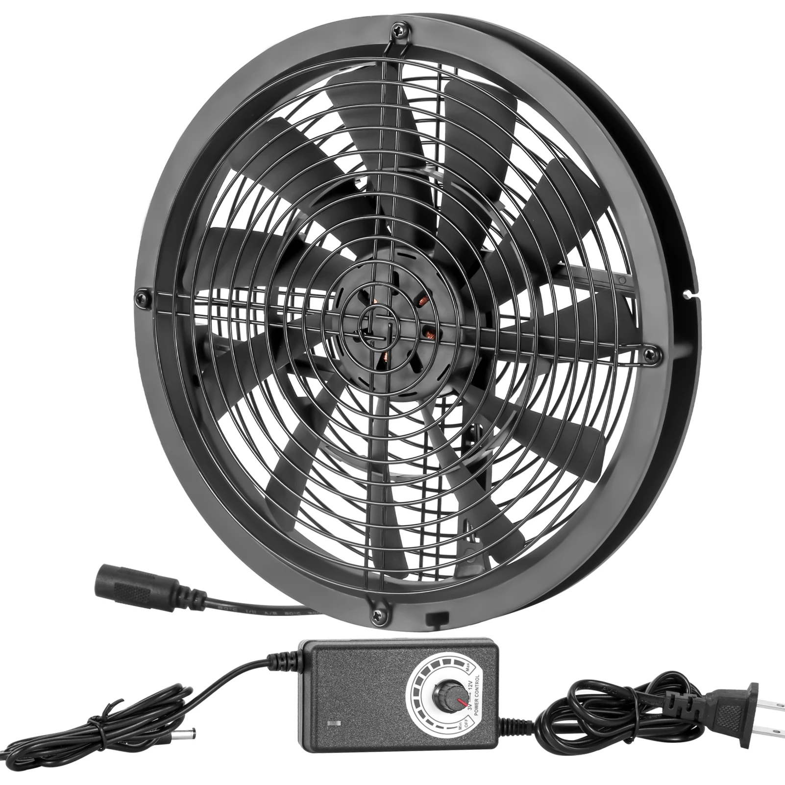 250mm 25cm DC Cooling Fan 12V 250X30mm with AC 110V 115V 220V 230V Power Cord Speed Controller Grow Tent Plant Adjustable