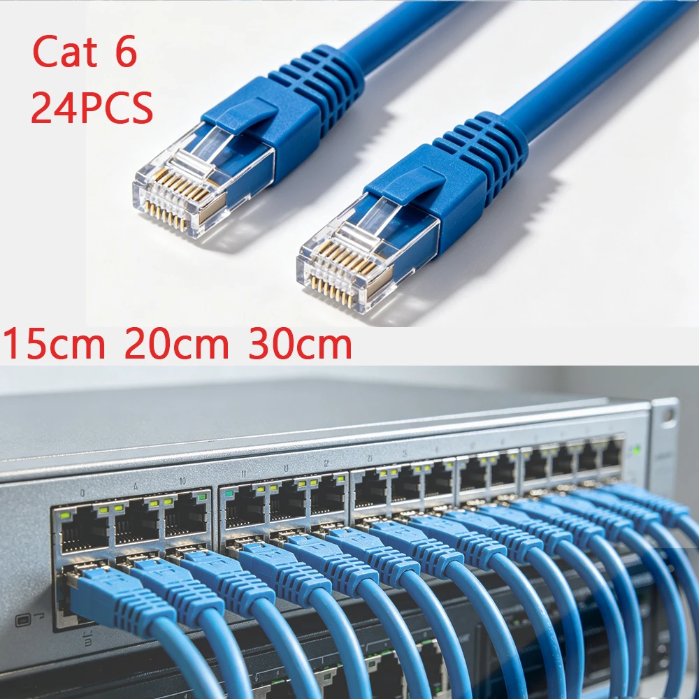 24PCS Cat6 RJ45 Short Ethernet Cable High Speed UTP LAN Patch Cord Stable Transmission15cm 30cm 20cm for PC Router Switch Modem