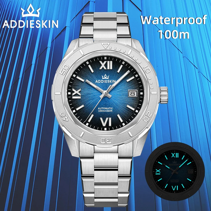 AddiesKin K002 Automatic Mechanical Luxury Watch reloj hombre 9015 Movement Sapphire Glass 100m Diver BGW9 Luminous Men‘s Watch