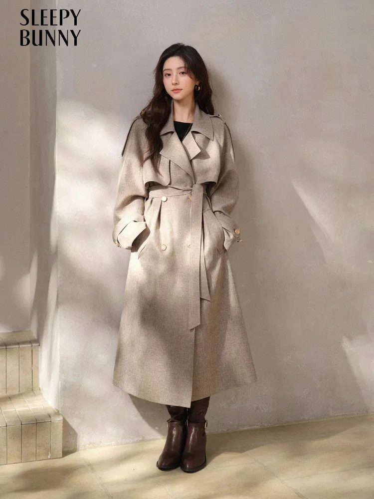 Vintage Loose Trench Coat for Women Mid-Length Double-Breasted Overcoat British Casual Outerwear Autumn Elegant Oversized Jacket