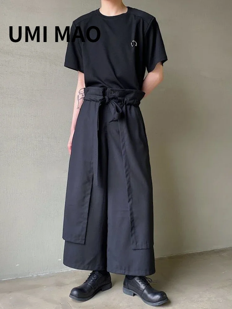 UMI MAO Yamamoto Dark New High-end Double-layer Design Men's Culottes Personality Belt Adjustment Fashionable Loose Men's Pants