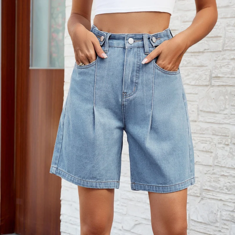 Women's Adjustable Waist Cowboy Pants 2026 Spring/Summer New Washed Style Comfortable Fit Casual Trousers