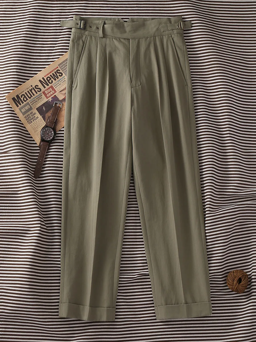 POT&CRAFTSMAN homemade triple silhouette pants men's loose straight Paris button adjustable casual pants herringbone pattern