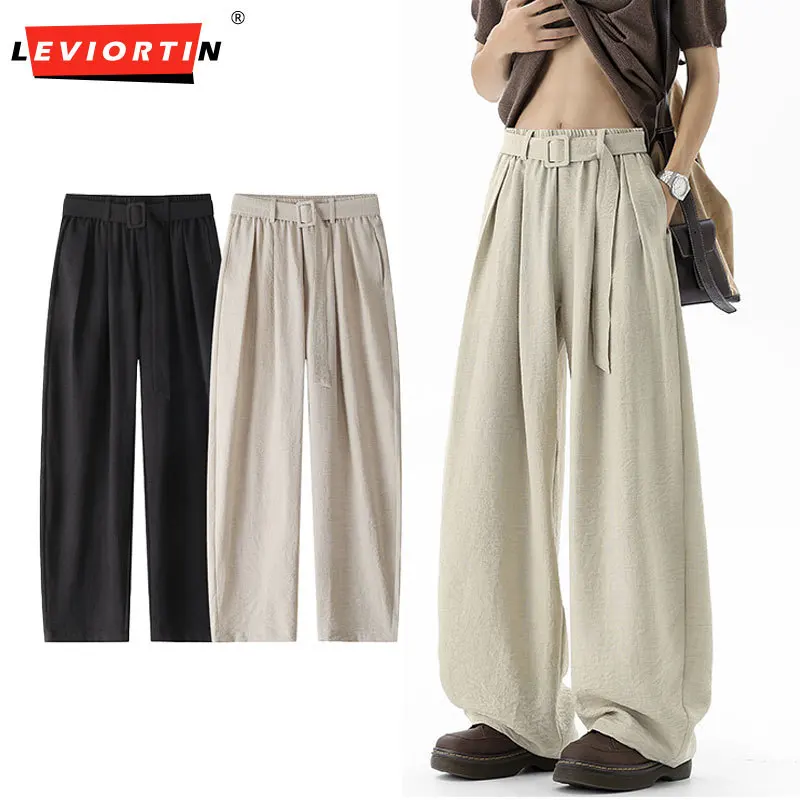 Men's Breathable Curved Leg Pants with Adjustable Waistband Tapered Casual Trousers Summer Outdoor Lightweight Sportwear Pants
