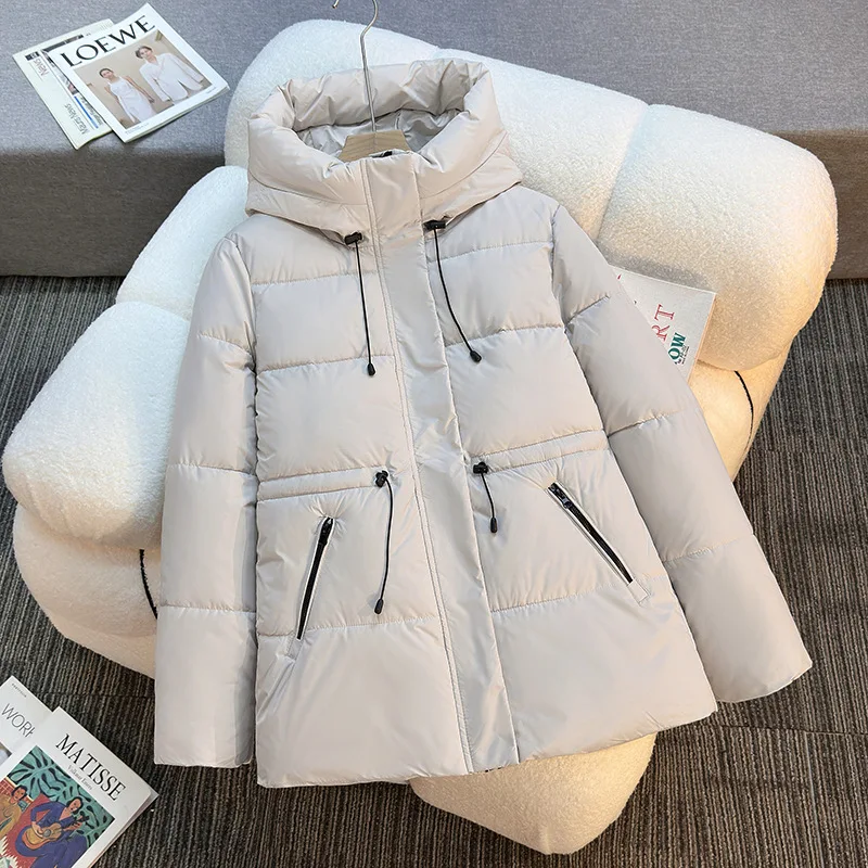 Winter Mid-length Cotton-padded Jacket Hooded Puffer Jacket Warm Winter Women Clothes Drawstring Windproof Snowwear Slim Coat