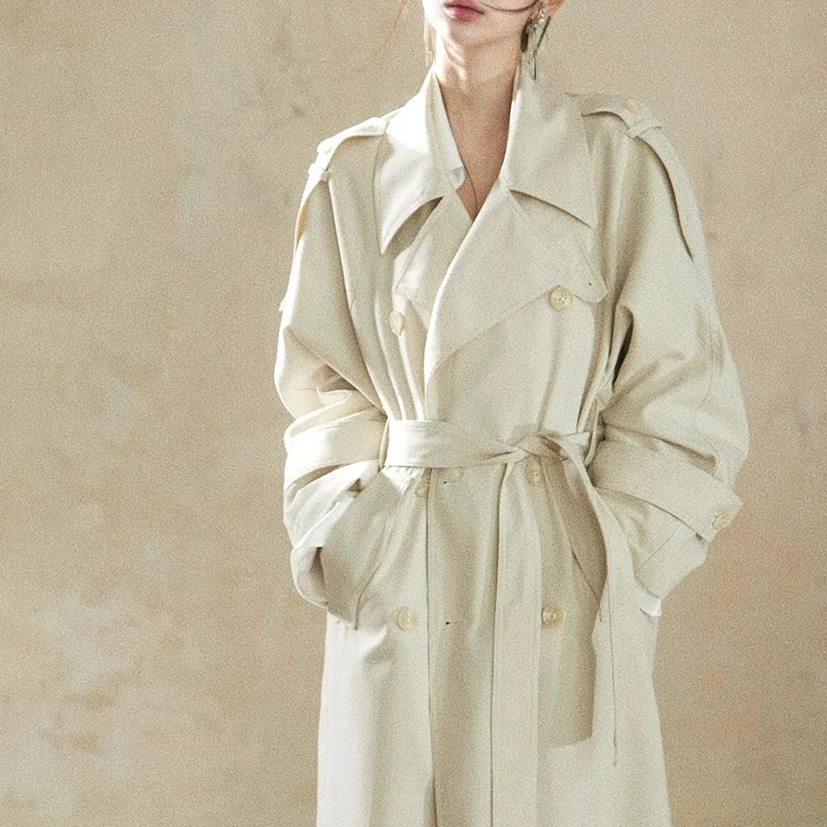 Luxury Design Women's Clothing Mid-Length Trench Coat Spring Autumn Season Premium Korean Coat with Waist-Defining Windbreaker