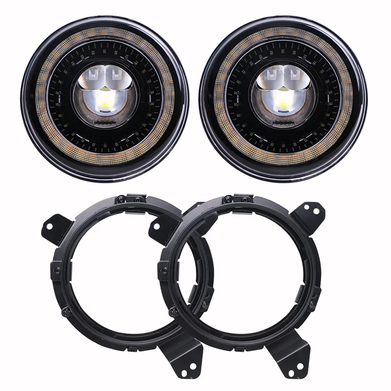 7inch LED Halo Headlights with 9 inch Adjustable Headlight Brackets Adapter for Jeep Wrangler JL JLU JT 2018 2019