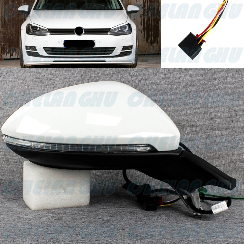 For VW Golf 7 7.5 2013 2014 2015 2016 2017 2018 2019 2020 LHD Right Side 6 Pin white painted Heated Power Adjust mirror assembly