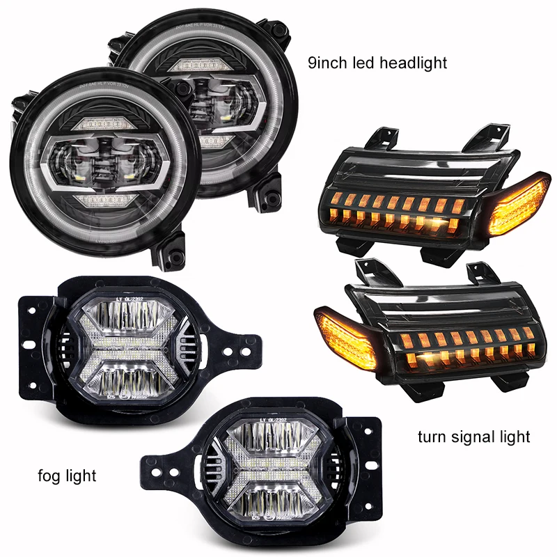 9 Inch Round Led Headlights with Halo DRL+4inch led fog light+Turn Signal light for Jeep Wrangler JL 2018 2019 2020
