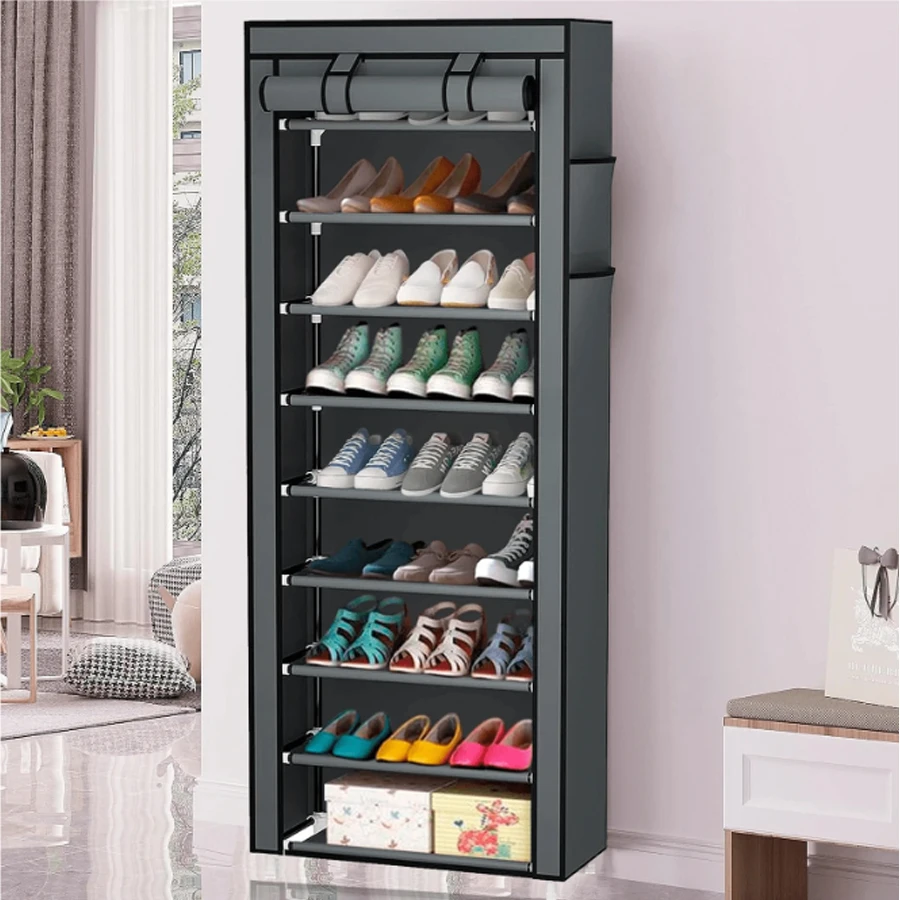 Shoe Rack with Fabric Cover with 9 Levels Shoe Organizers, Steel Structures and Plastic Connectors,for Storing and Storing Shoes