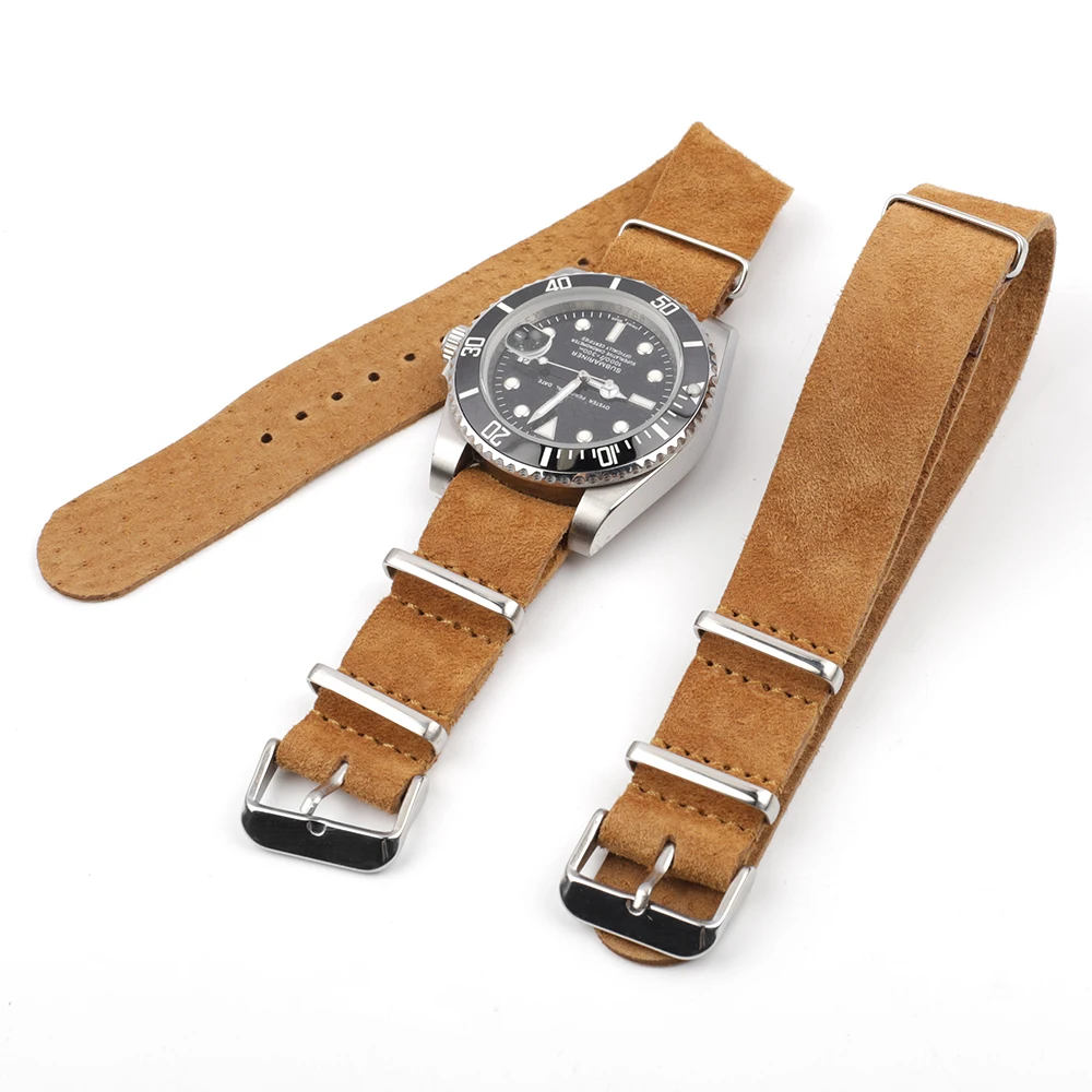 Soft Retro Suede Genuine Leather Strap Sport Watch Band 18mm 20mm 22mm 24mm Stainless Steel Buckle Universal Men's Wristband