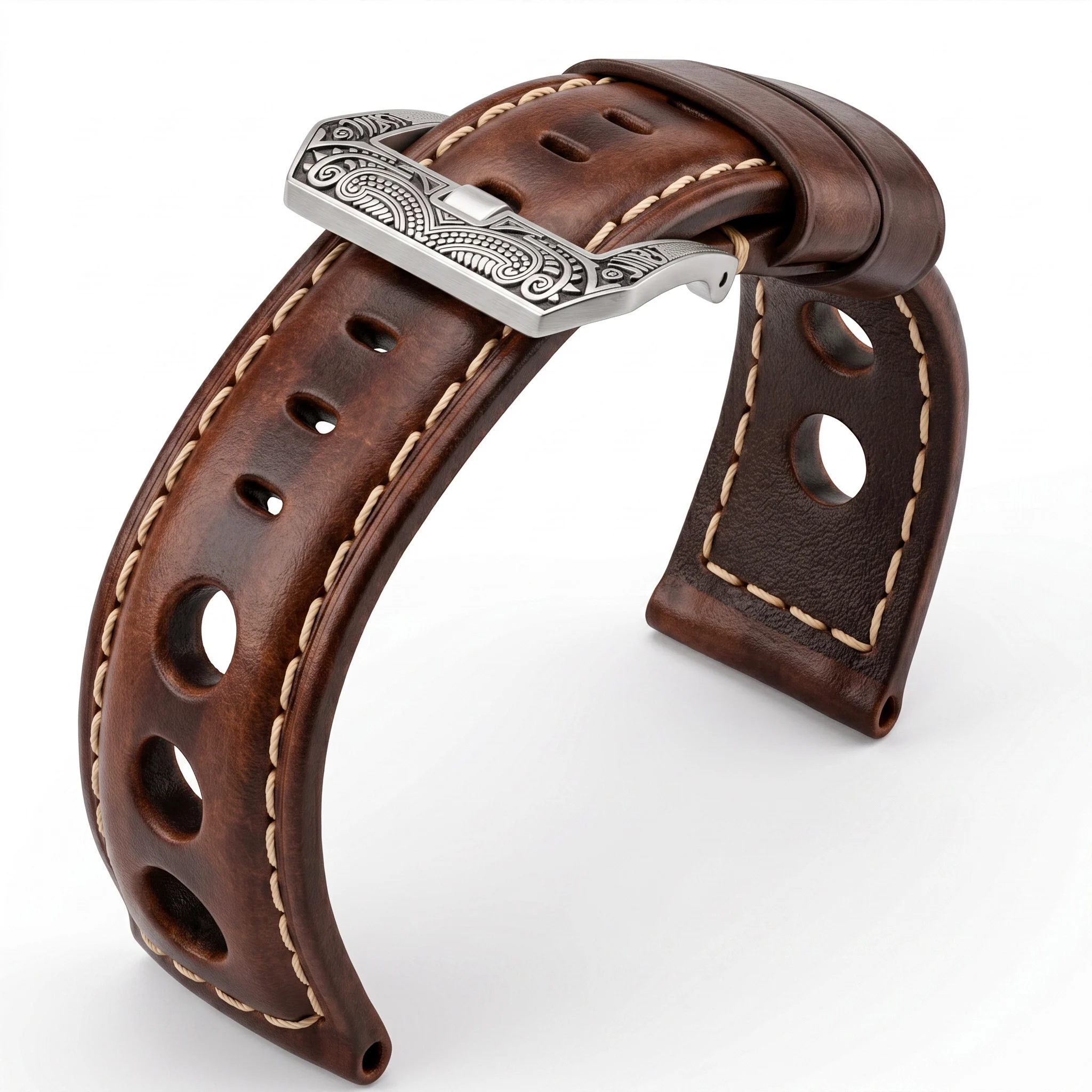 Top Grain Oil Wax Leather Watchband 20mm 22mm 24mm Dark Brown Men Thick Vintage Cowhide Watch Strap Pin Buckle Replacement Parts