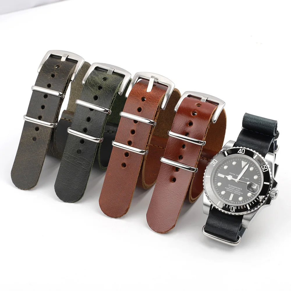 Crazy Horse Long Strap 18mm 20mm 22mm 24mm Watch Band Brown Black Green Classical Wristband Watch Replacement Watchband Bracelet