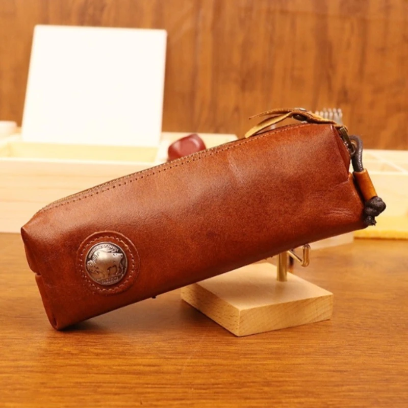 Top Grain Leather Pipe Bag Retro Distressed Tobacco Pipe Storage Pouch Compact Small Carry Bag With Wrist Strap Portable