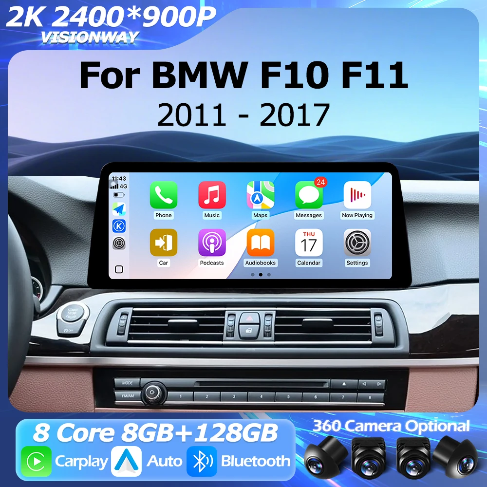 Android 16 2400*900P For BMW 5 Series F10 F11 2011-2017 CIC NBT System Car Radio Auto Wireless Carplay Multimedia Player BT