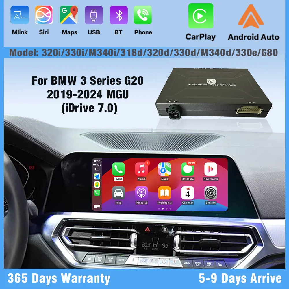 Wireless CarPlay Android Auto Adapter iDrive 7 For BMW 3 Series G20 2019-2024 Fits 320i 330i M340i 318d 320d 330d M340d 330e G80