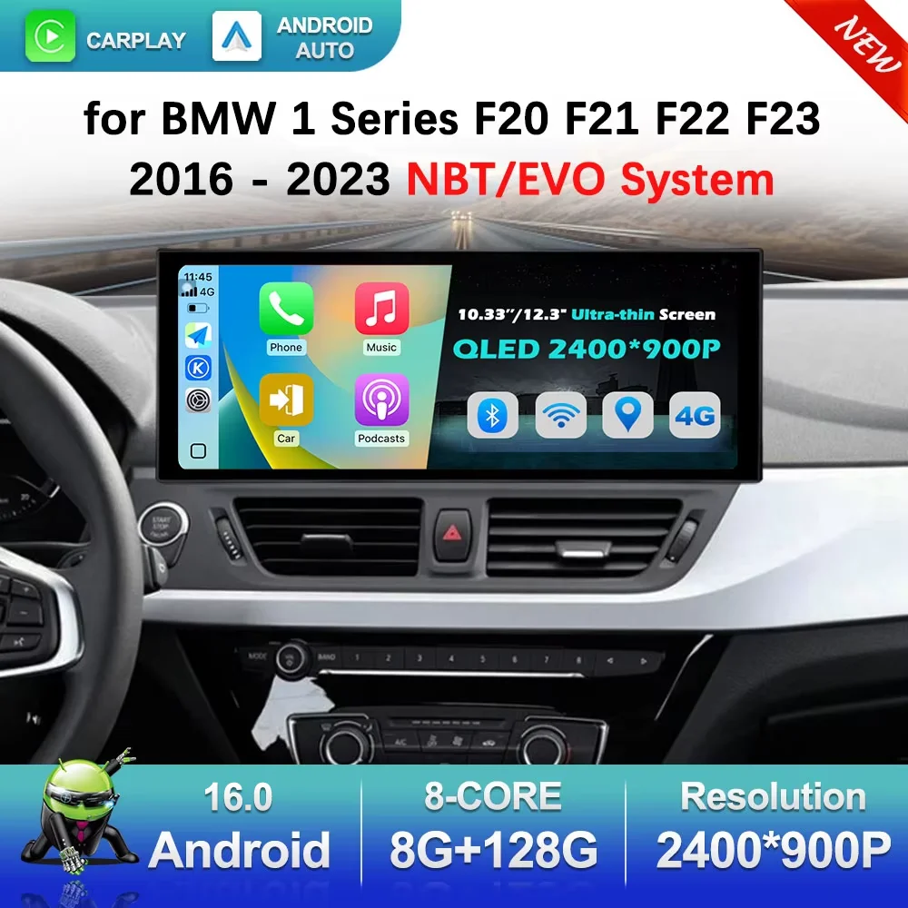 for BMW 1 Series F20 F21 F22 F23 2016 - 2023 NBT EVO System Car Multimedia Player WiFi Android 16 GPS 2400*900P HD Screen DSP