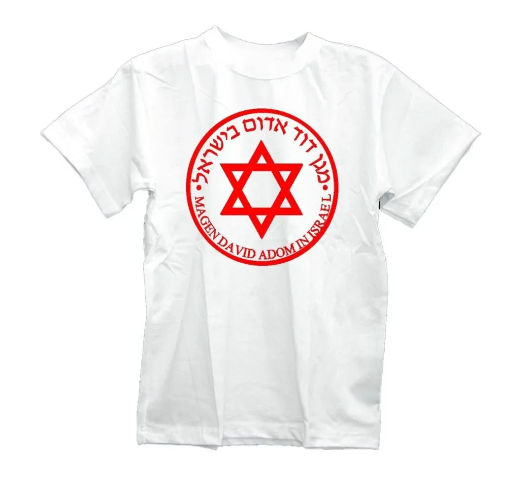 Jewish Star of David Red Symbol Israel Emergency Medical T-Shirt 100% Cotton O-Neck Short Sleeve Casual Mens T-shirt Size S-3XL