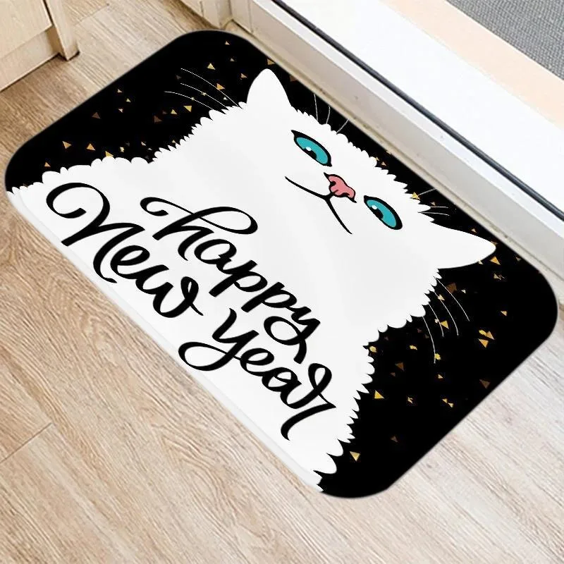 Cute Cartoon Cat Faces Carpet Black White Kawaii Minimalist Home Decoration Rug Living Room Non-slip Floor Mat Kitchen Balcony