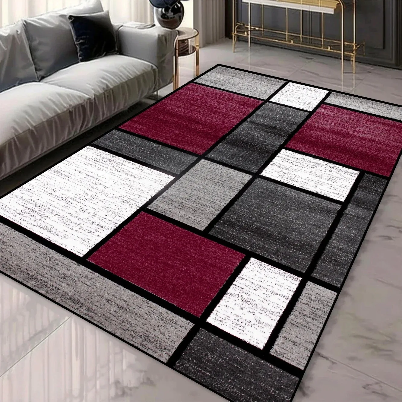 Modern Minimalist Abstract Geometric Carpet Non Slip Plush Area Rugs Thickened Soft Floor Mat for Bedroom Home Decor Washable