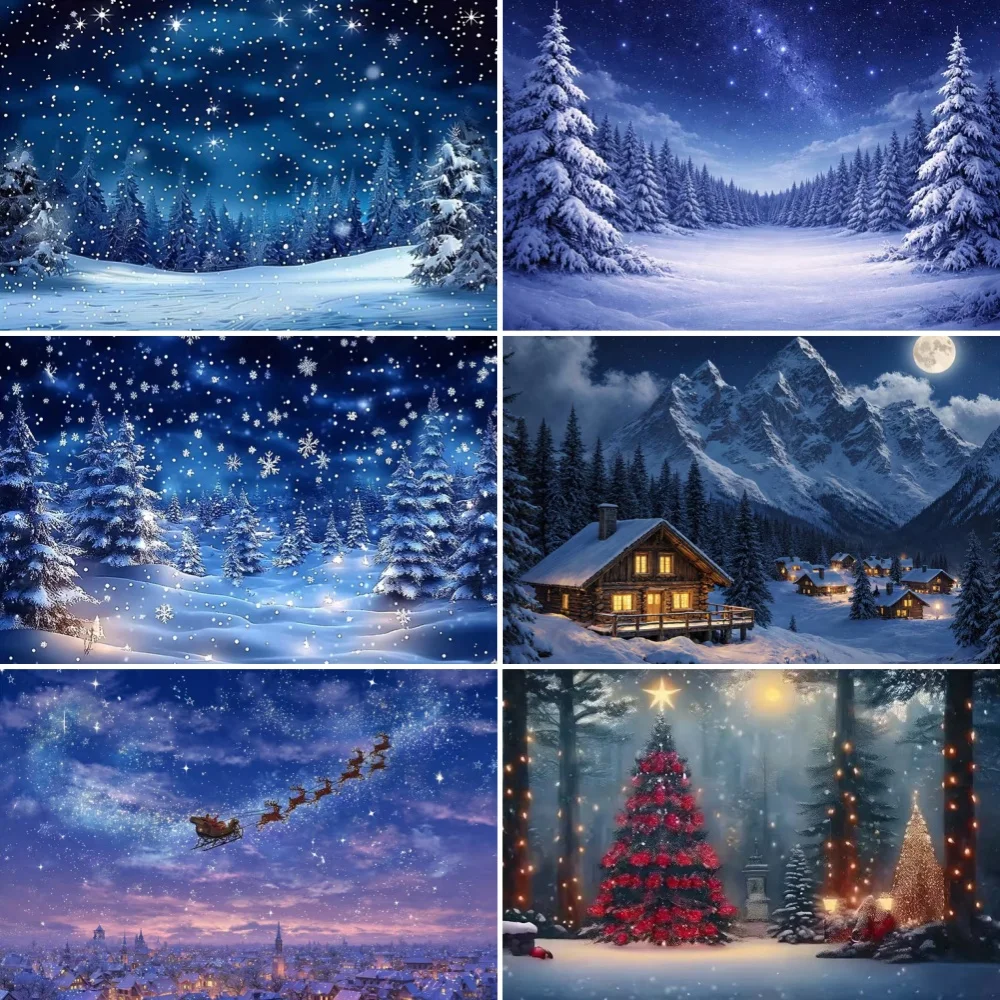Merry Christmas Backdrop Winter Snow Scene Holiday Party Decoration Background Kids Christmas Photography Studio Banner Supplies