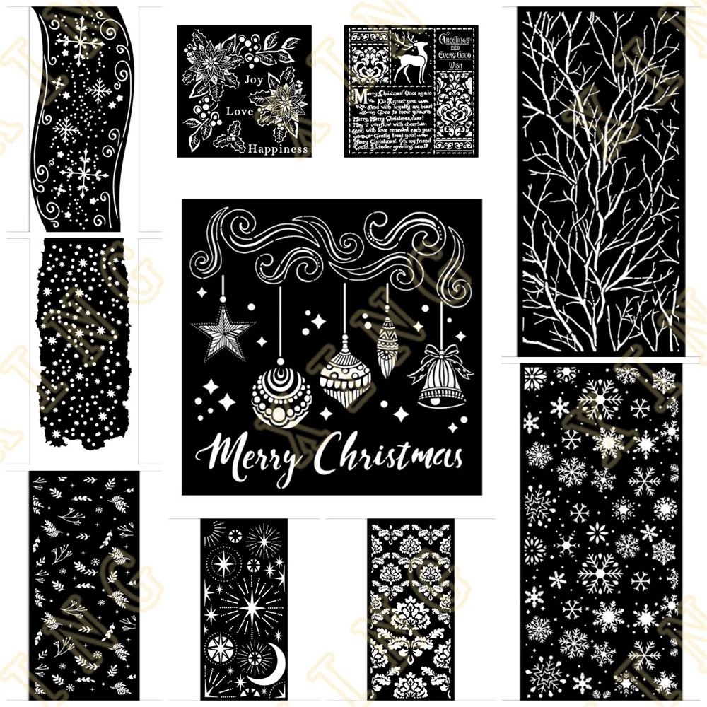 New Arrival Merry Christmas Little Dots Leaves Layering Stencils Painting Scrapbook Coloring Embossing Album Decorative Template