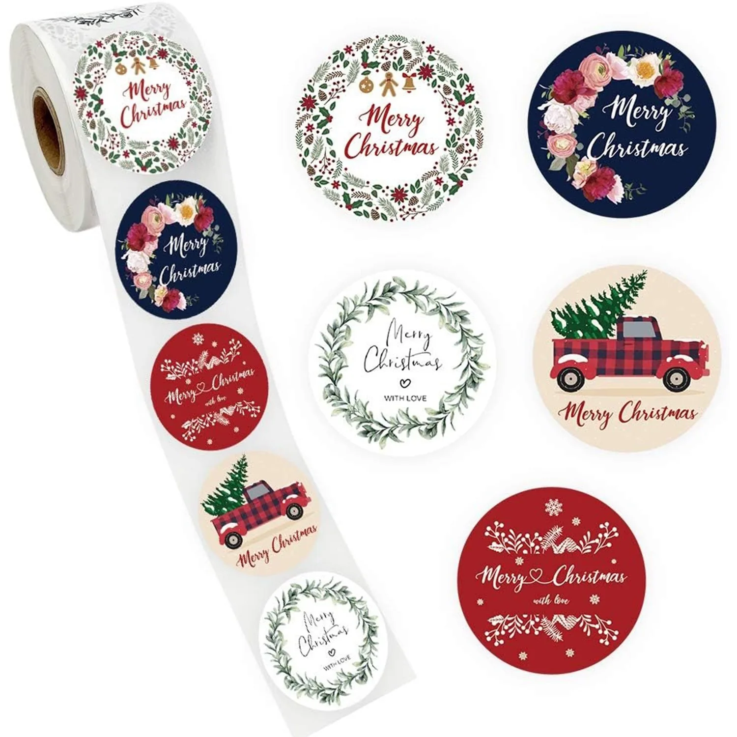 100-500pcs 1inch 2025 Merry Christmas Sticker Holiday Wishes Label for Festival Party Decor Sealing Label Gift Pack Tape