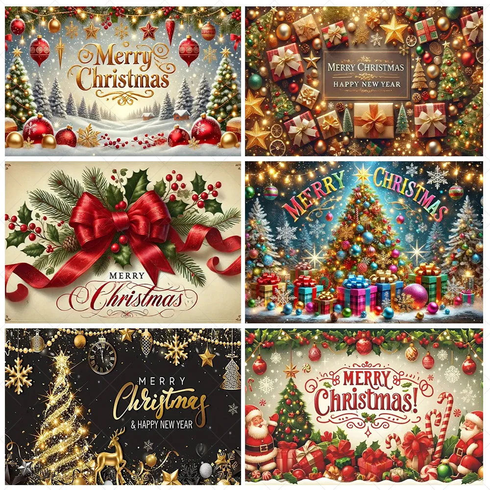 Merry Christmas Theme Background Banner Christmas Party Decorations Snowflake Xmas Tree Bell Backdrop Supplies Photography Props