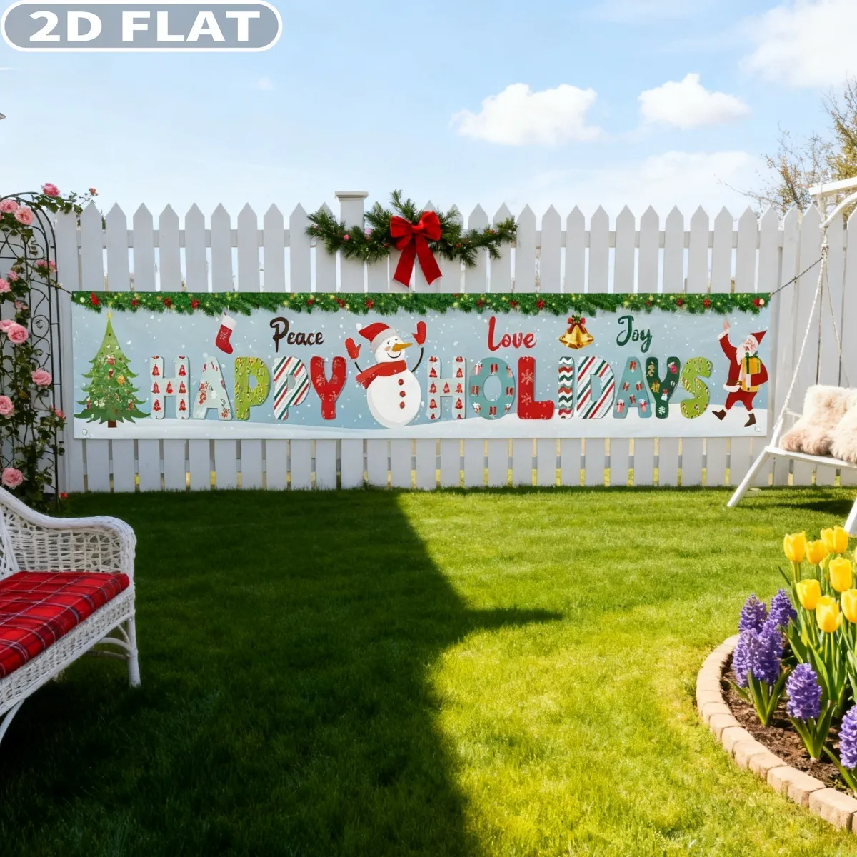1pc Pace Love Joy Happy Holidays Banner, 20x118 inch Blue Merry Christmas Yard Banner, Xmas Holidays Christmas Decor 2026