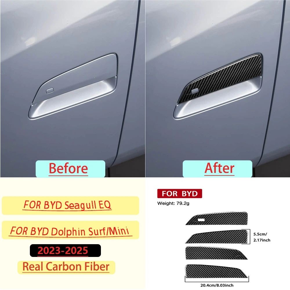 Soft Carbon Fiber For BYD Seagull EQ/Dolphin Surf/Mini 2023-2025 Car Exterior door handle Trim Car Sticker Interior Accessories