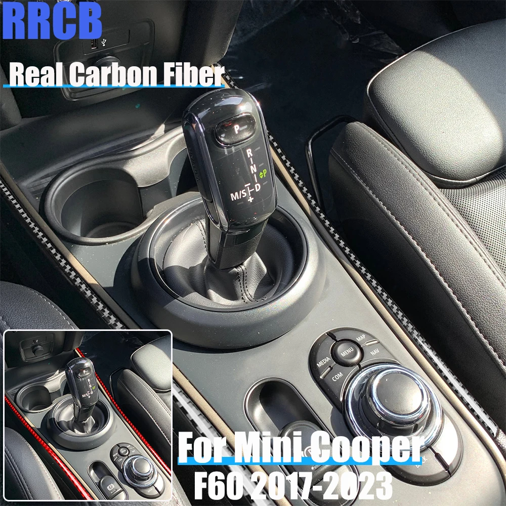 Real Carbon Fiber Car Accessories Gear Shift Strip Decorative Trim Soft Cover Sticker For MINI F60 Countryman/Cooper 2017-2023