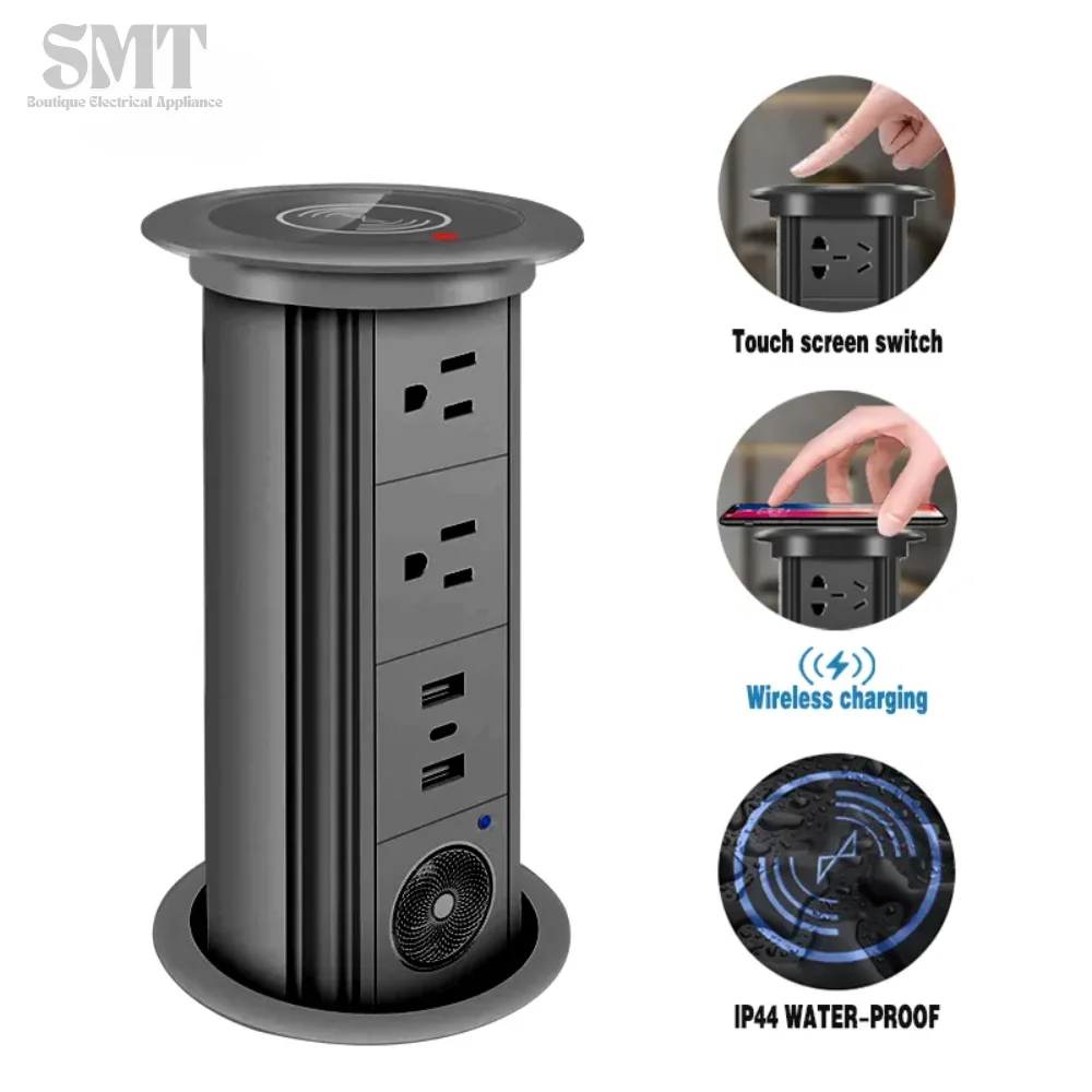 Kitchen Counter Pop Up Socket With USB Worktop Electrical Lifting Plug Outlet Tower Wireless Charger Smart Motorized Power Hub
