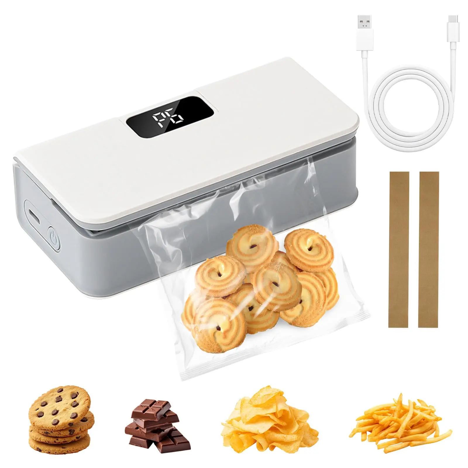 Mini Bag Sealer USB-C Rechargeable Heat Sealer With LED Display 6 Speed Control For Kitchen Food Storage