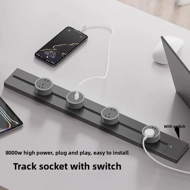 With Switch Track Socket Movable Slide Rail Surface Mount Power Strip Island Counter Home Kitchen Safe Wall Electrical Accessory