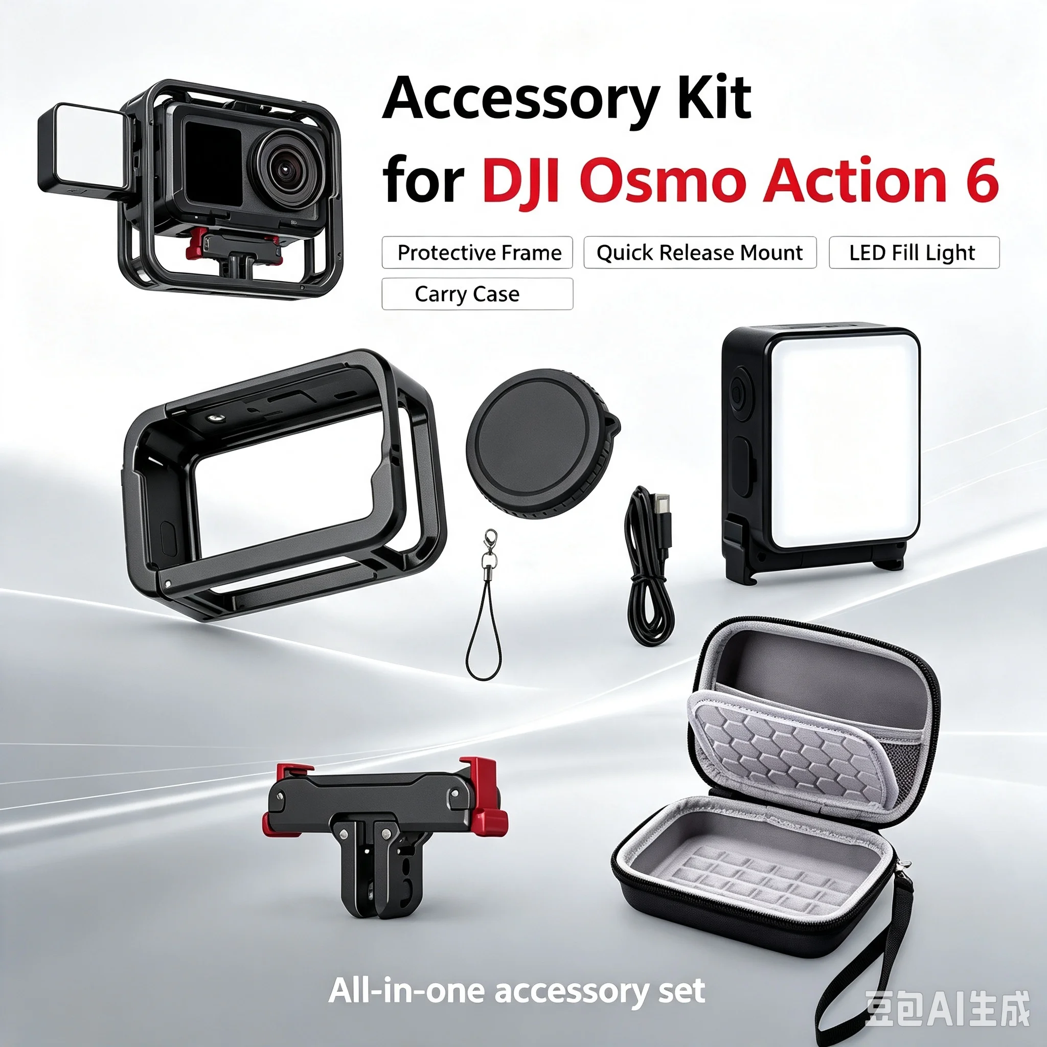 Metal Cage For DJI Action 6 Frame Case Aluminum Alloy Magnetic Adapter Quick-release With Cold Shoe Fill Light Expansion Camera