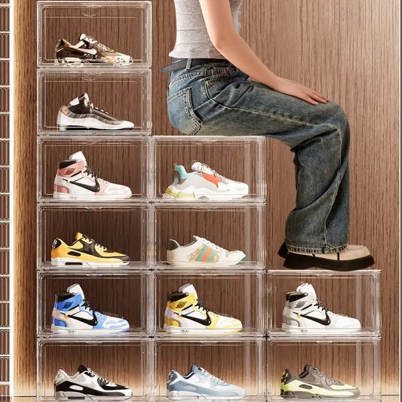Transparent shoe box Plastic magnetic suction Household acrylic sneakers Storage box Dormitory