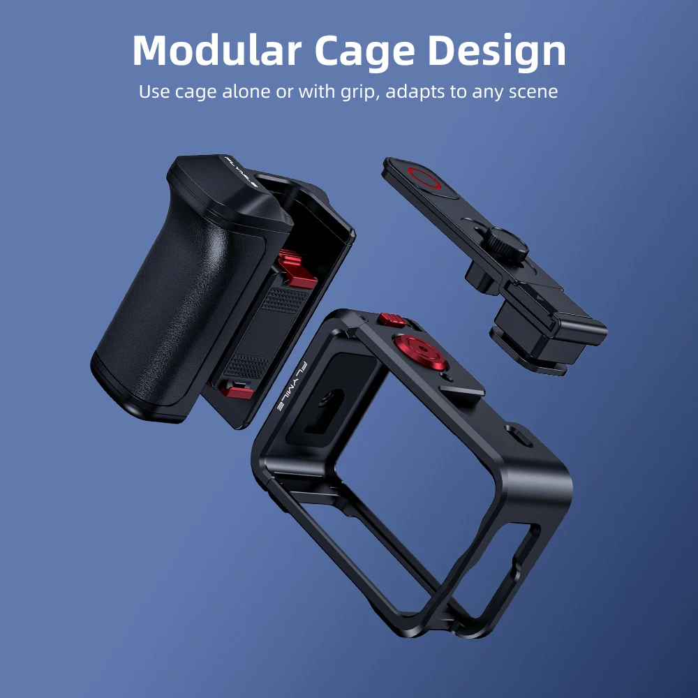 Handle Grip Kit for DJI Osmo Action 6 with Cage, Street Photography Grip Magnetic Quick Release,Shutter Button, Cold Shoe,Strap
