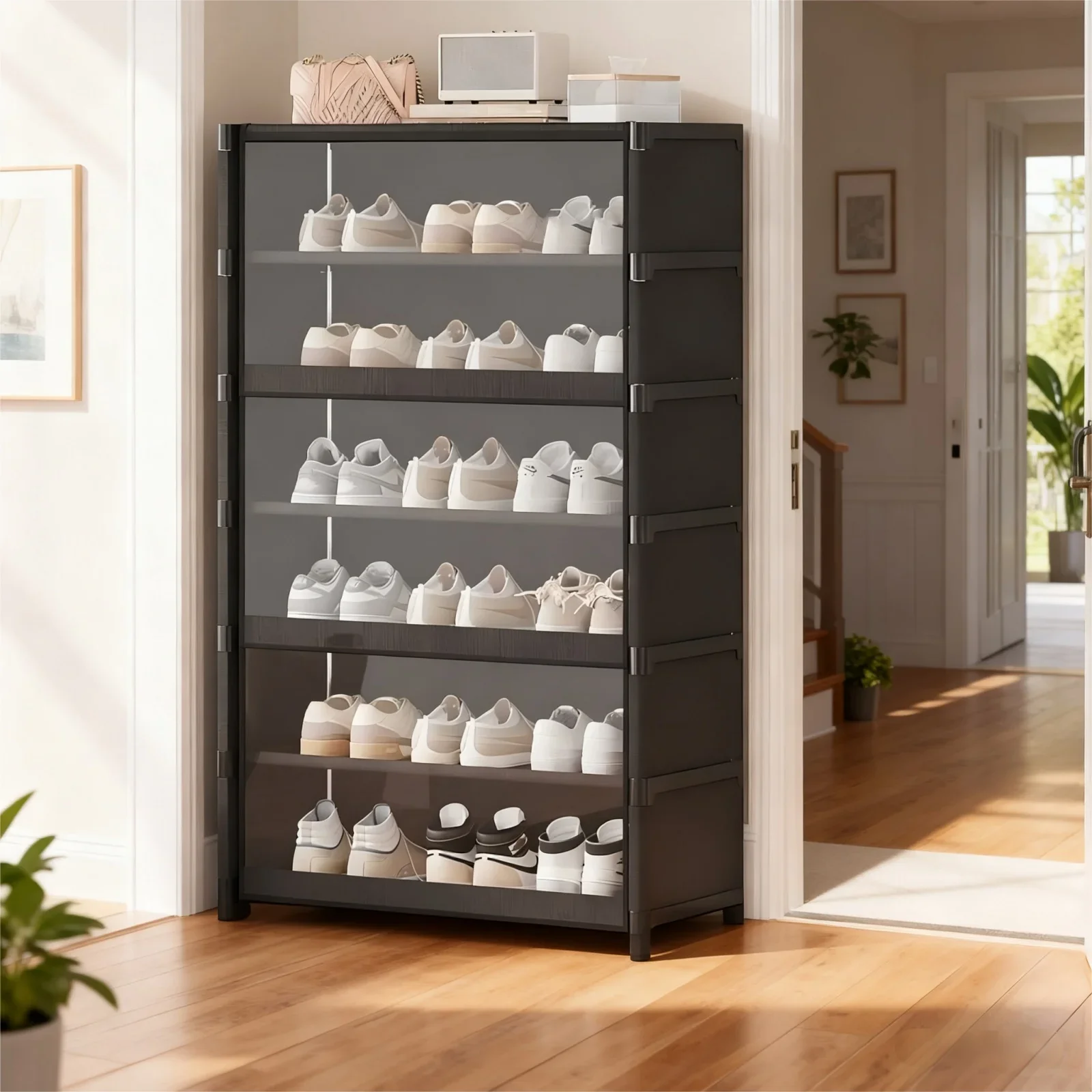 Large Capacity Shoe Organizer Dustproof Storage Cabinet Shoe Rack With Magnetic Clear Door Space-Saving Sneaker Boot Container