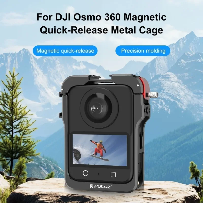 Magnetic Camera Cage For DJI Osmo 360, Aluminum Alloy Material Dual Cold Shoe Expansion Frame with Silicone Lens Cap